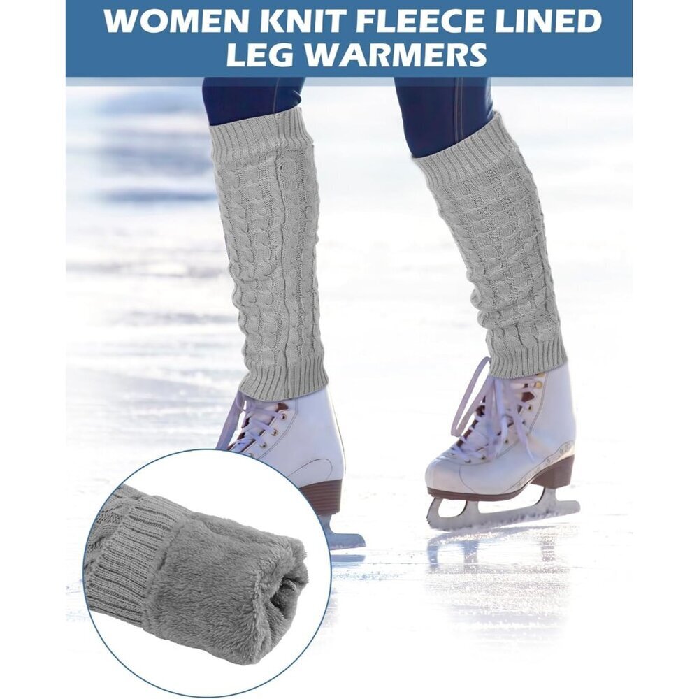 Winter Fleece Leg Warmers and Headband Set Women Girls Knit Black Gray - Picture 4 of 6